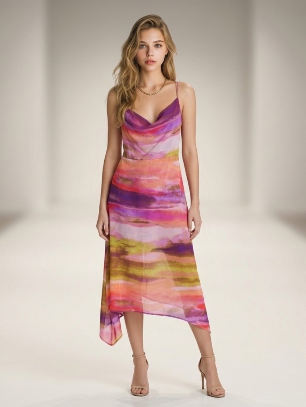 Wild Fable Watercolor Slip Dress in Pink, Purple & Orange Size Large